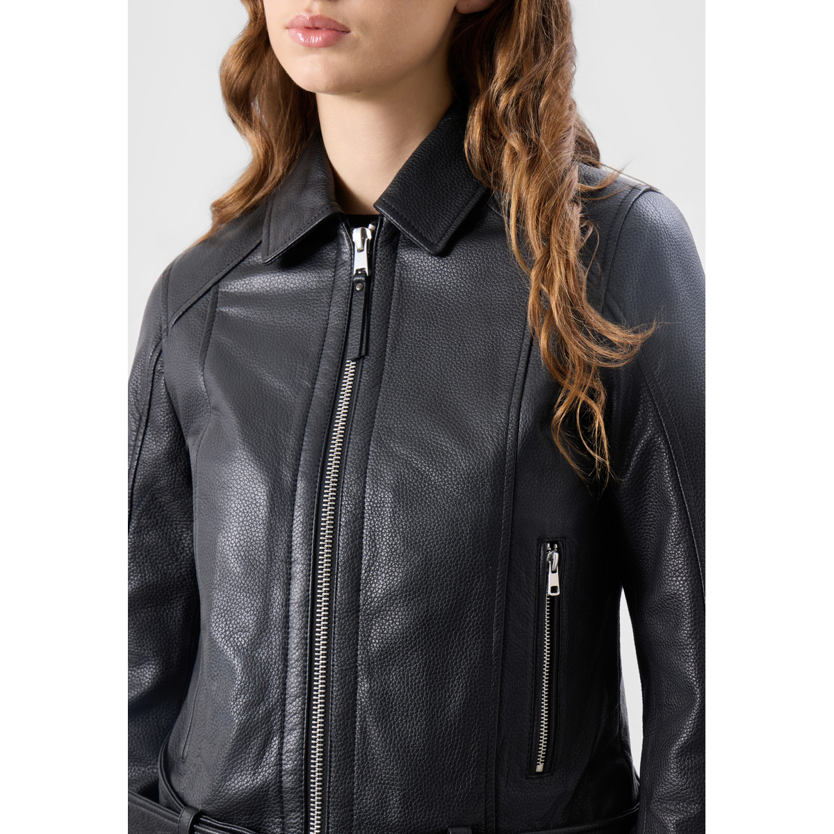 Bolongaro Trevor Faye Belted Zip Through Lederjacke schwarz