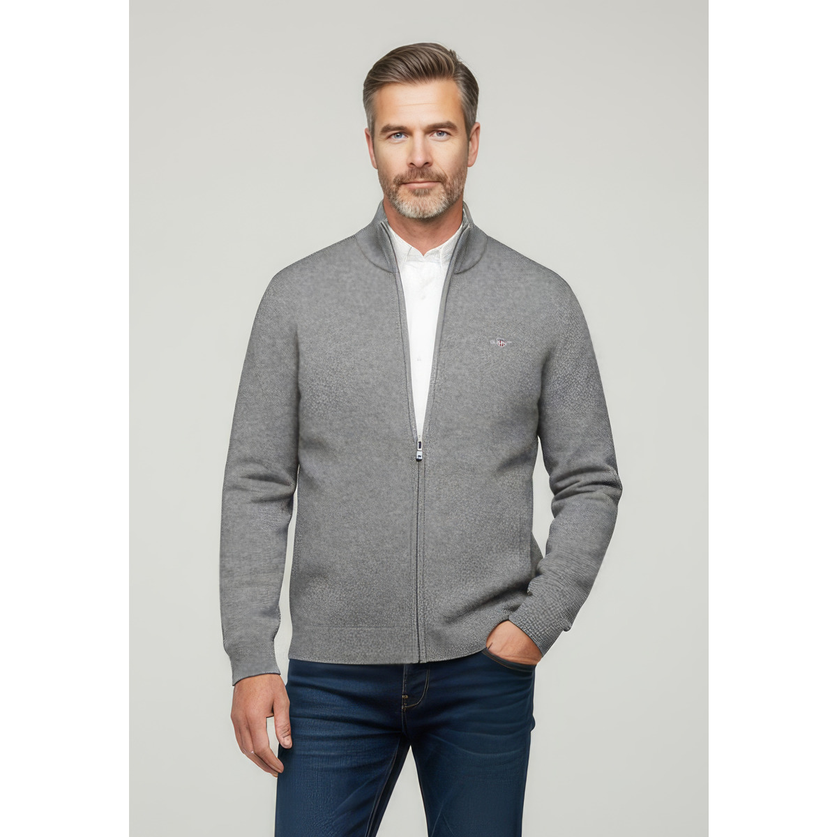 GANT Extrafine Lambswool Zip Cardigan Jacke dunkelgrau