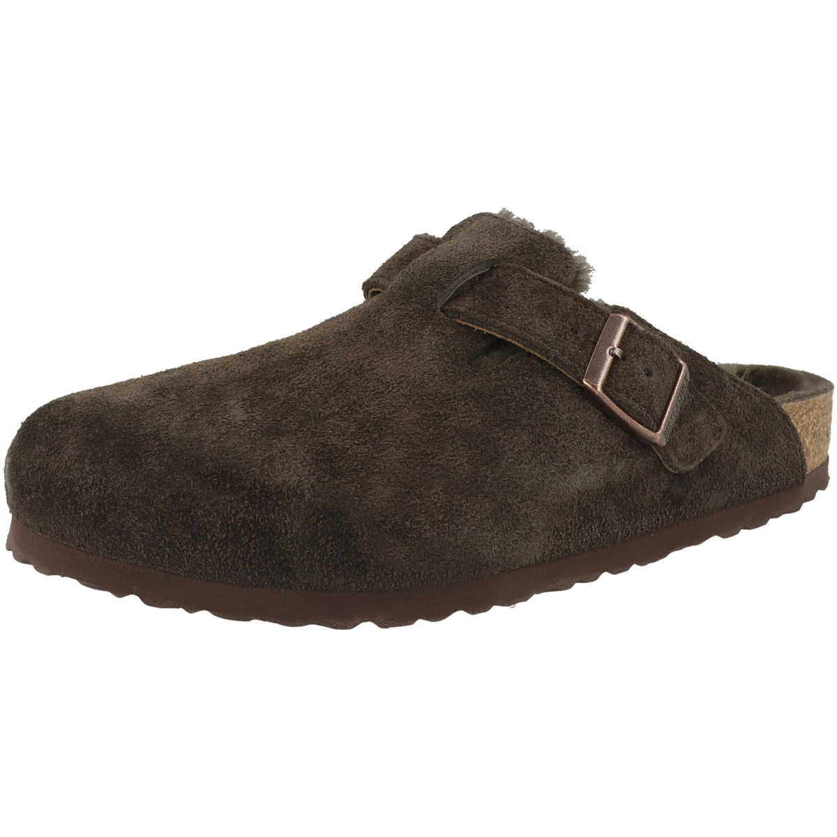 Birkenstock Boston Lammfell Veloursleder Clogs normal dunkelbraun