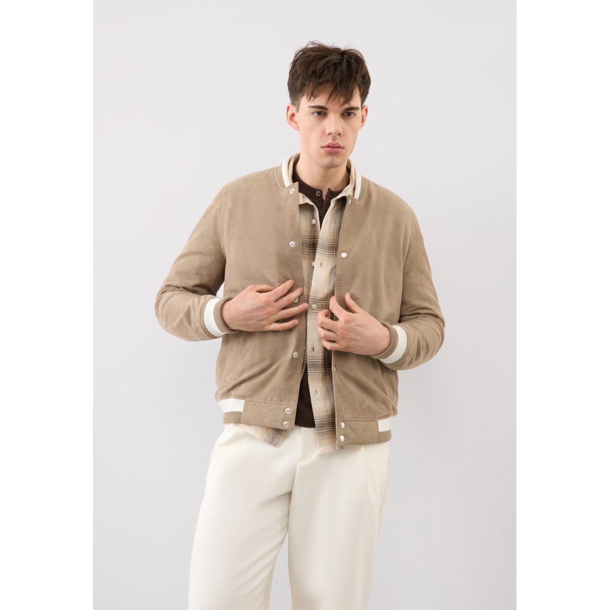 Bolongaro Trevor Ellis Bomber Lederjacke beige