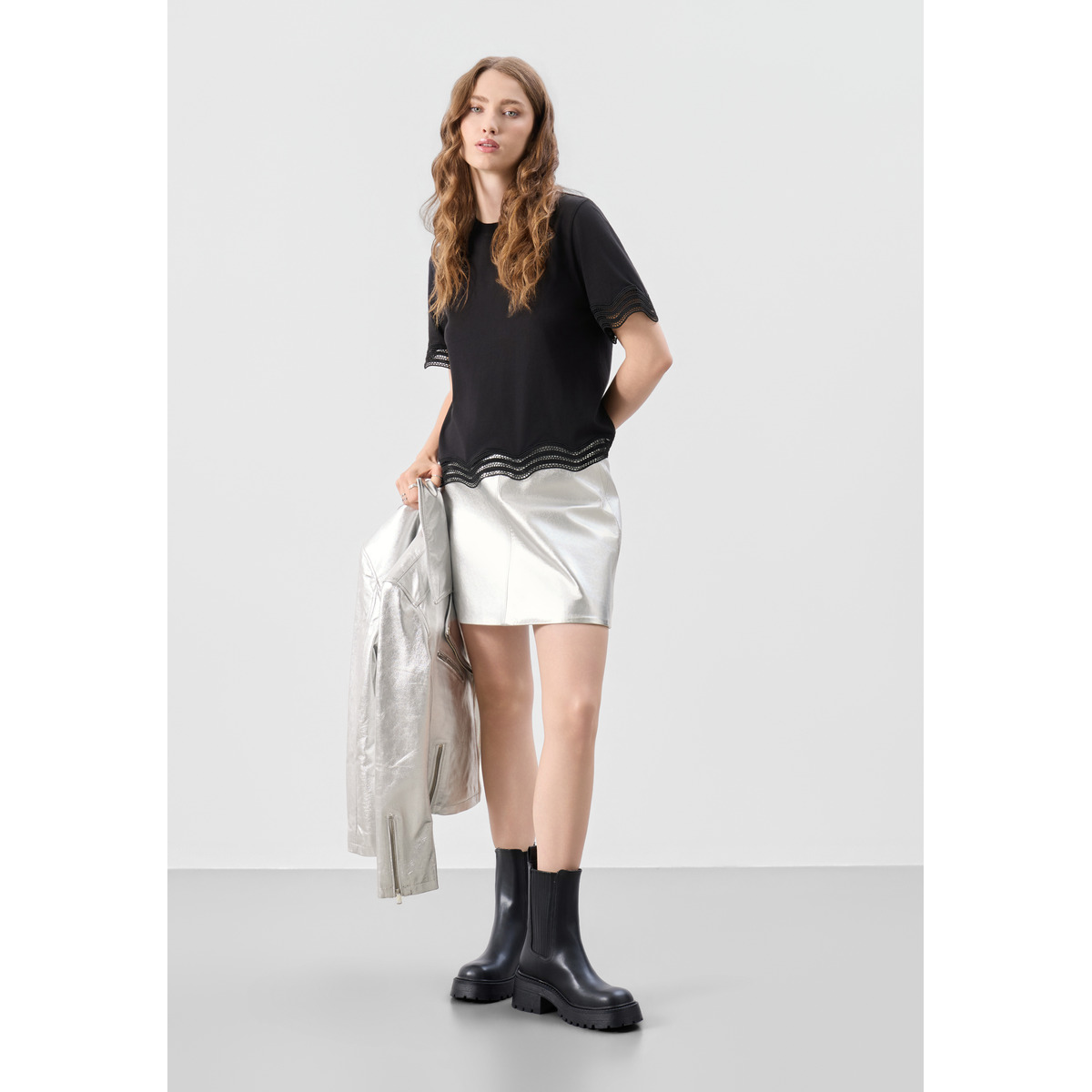 Bolongaro Trevor Heather Mini Skirt Lederrock silber