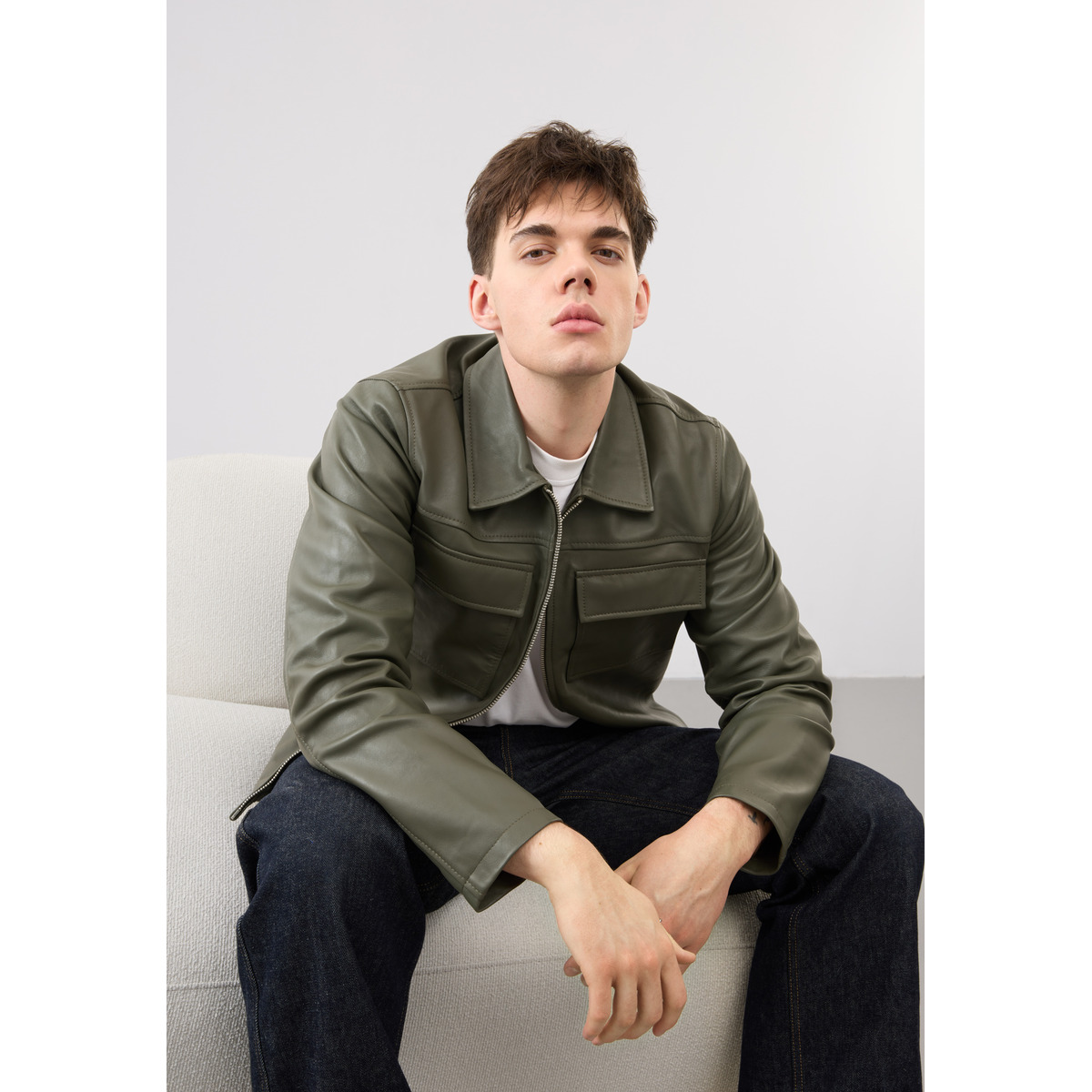 Bolongaro Trevor Turner Shacket Lederjacke dunkelgruen