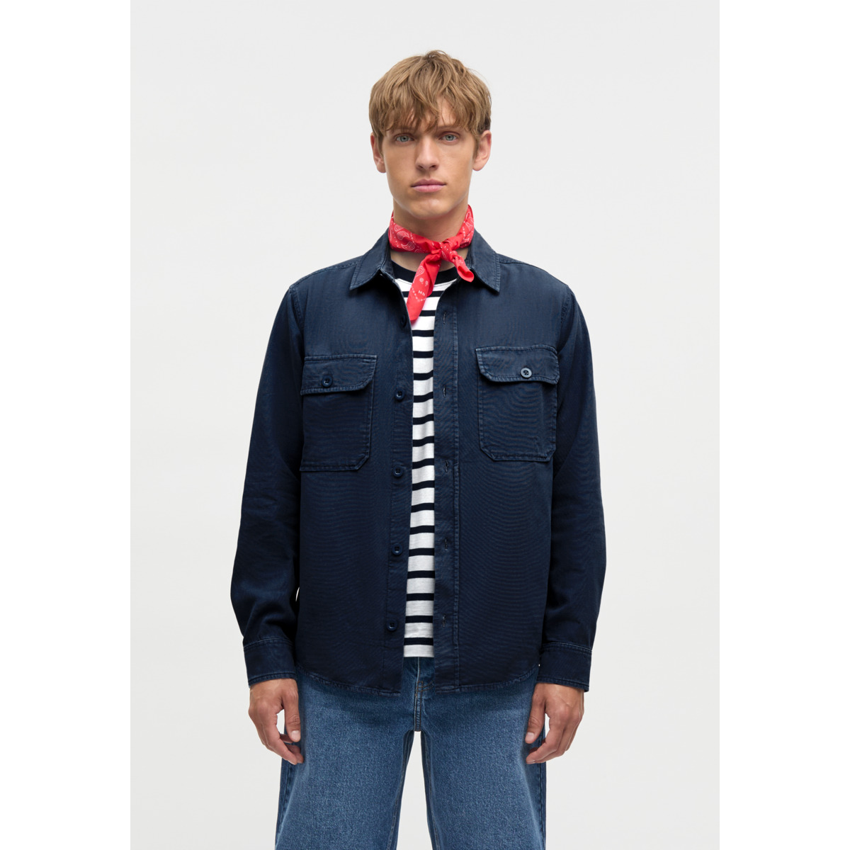 Mads Norgaard Dyed Canvas Skyler Langarmhemd dunkelblau