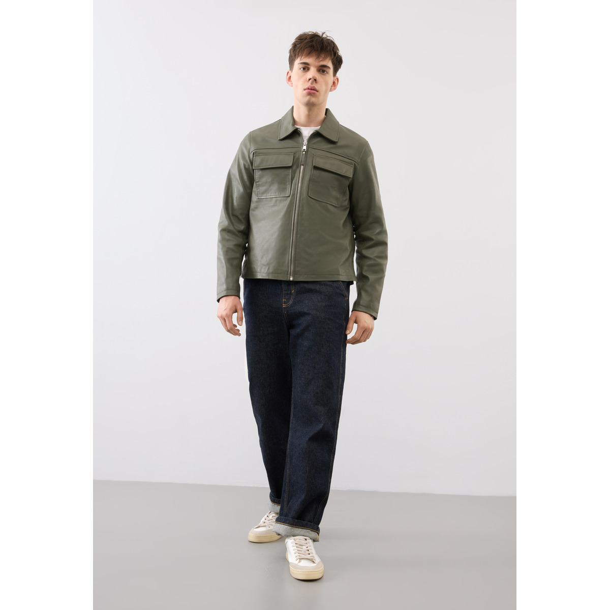 Bolongaro Trevor Turner Shacket Lederjacke dunkelgruen