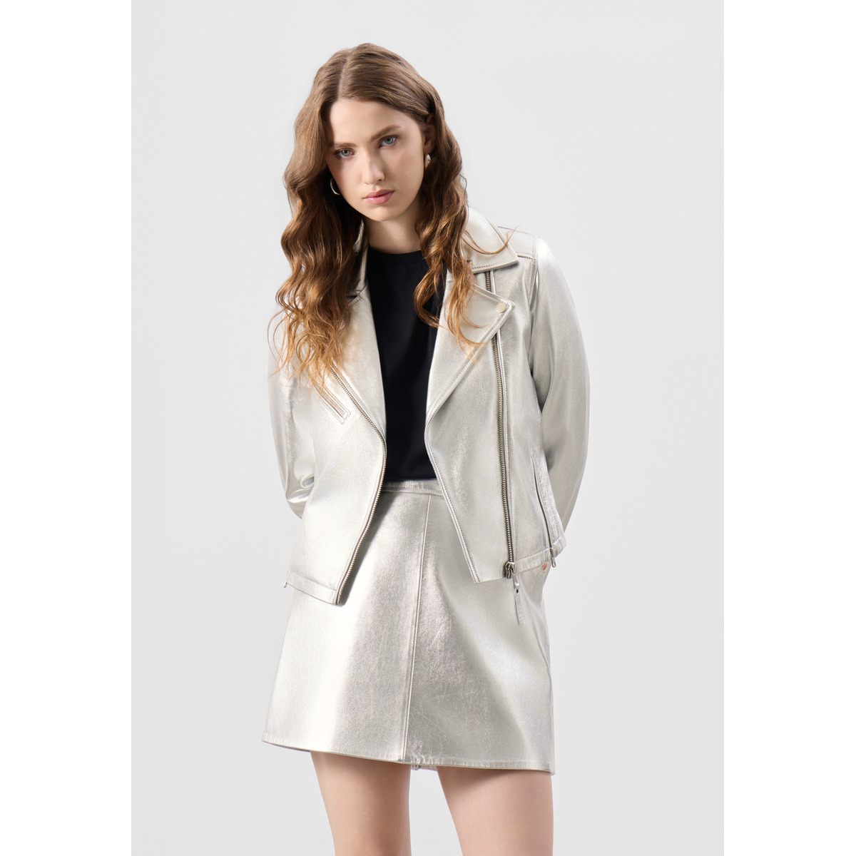Bolongaro Trevor Cora Biker Lederjacke silber
