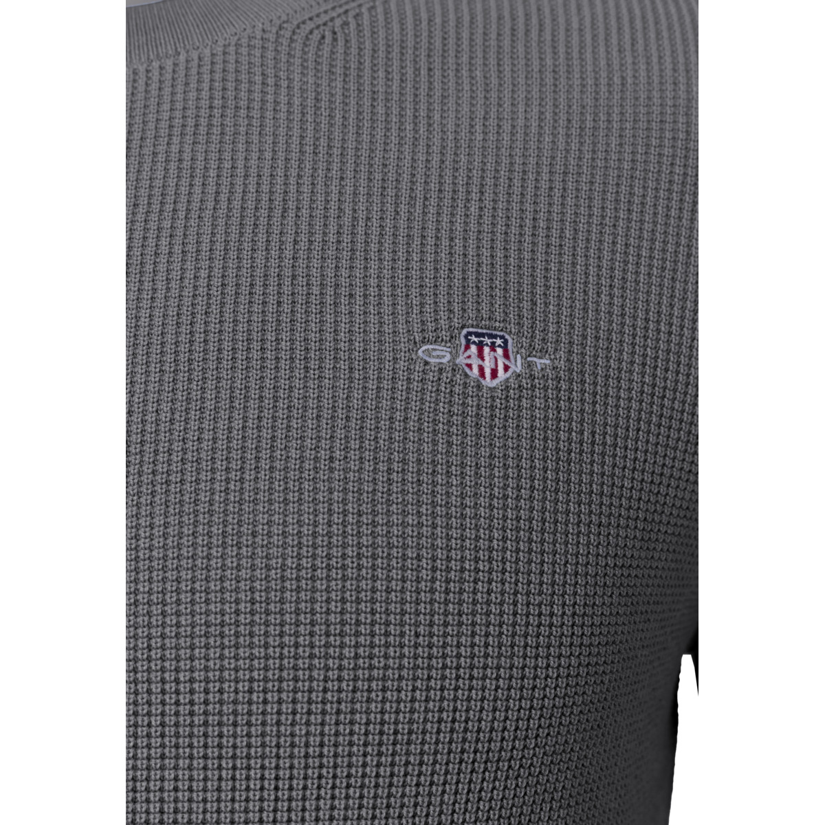 GANT Micro Textured Cotton C-Neck Pullover dunkelgrau