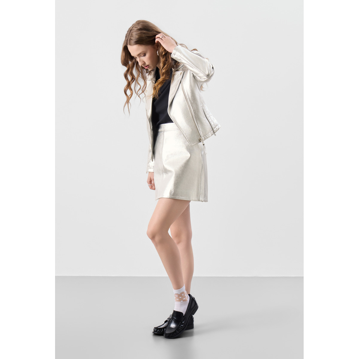 Bolongaro Trevor Cora Biker Lederjacke silber