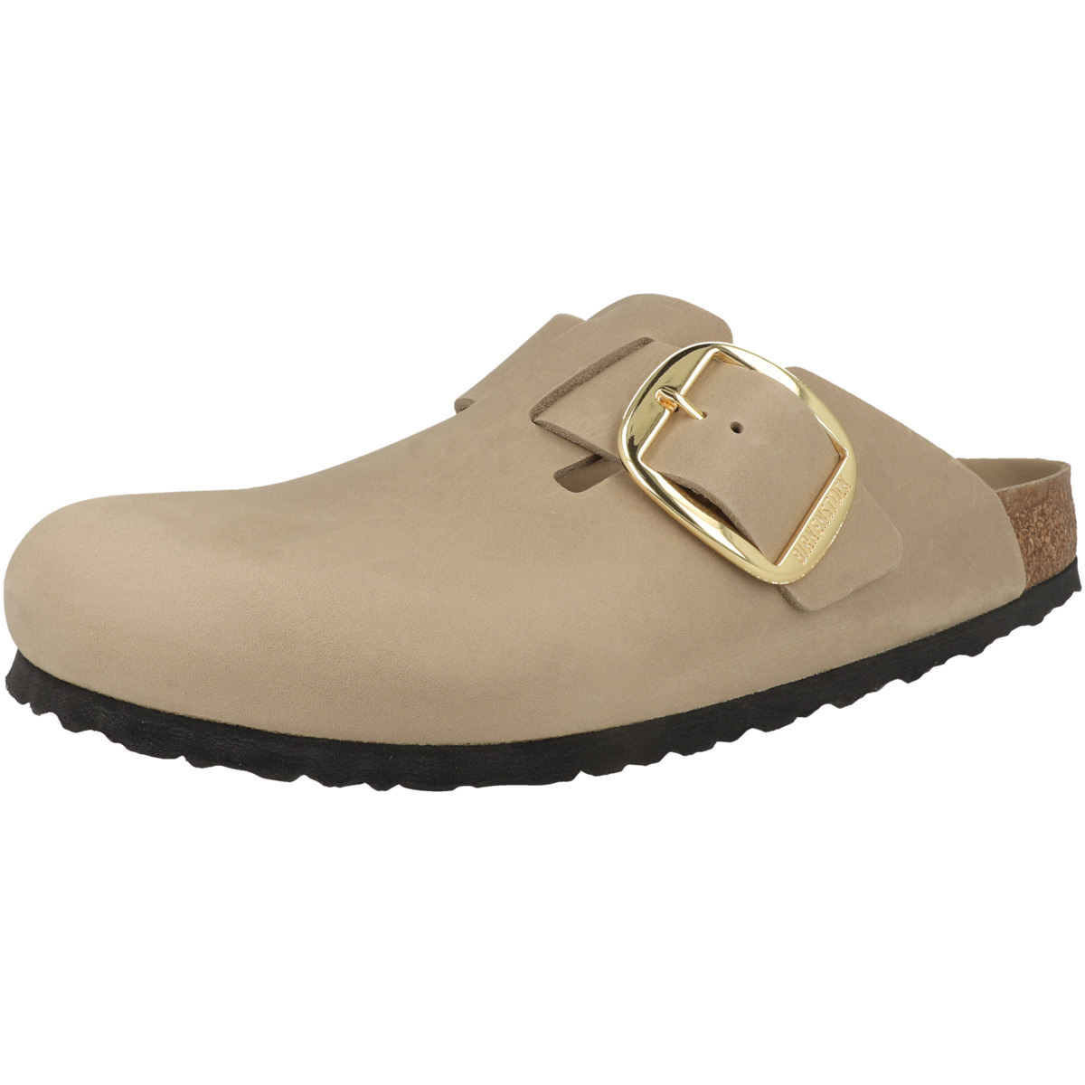 Birkenstock Boston Big Buckle Nubukleder geölt Clogs schmal hellbraun