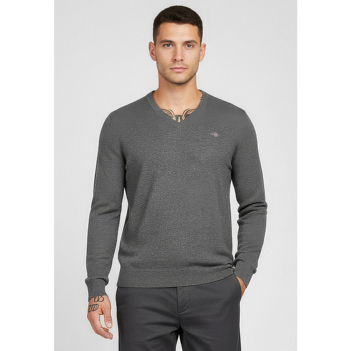 GANT Extrafine Lambswool V-Neck Pullover dunkelgrau
