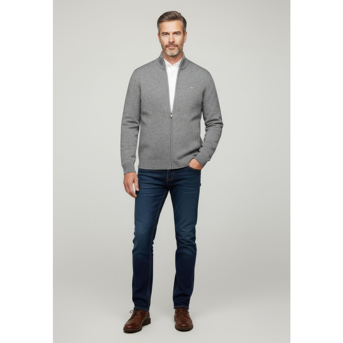 GANT Extrafine Lambswool Zip Cardigan Jacke dunkelgrau