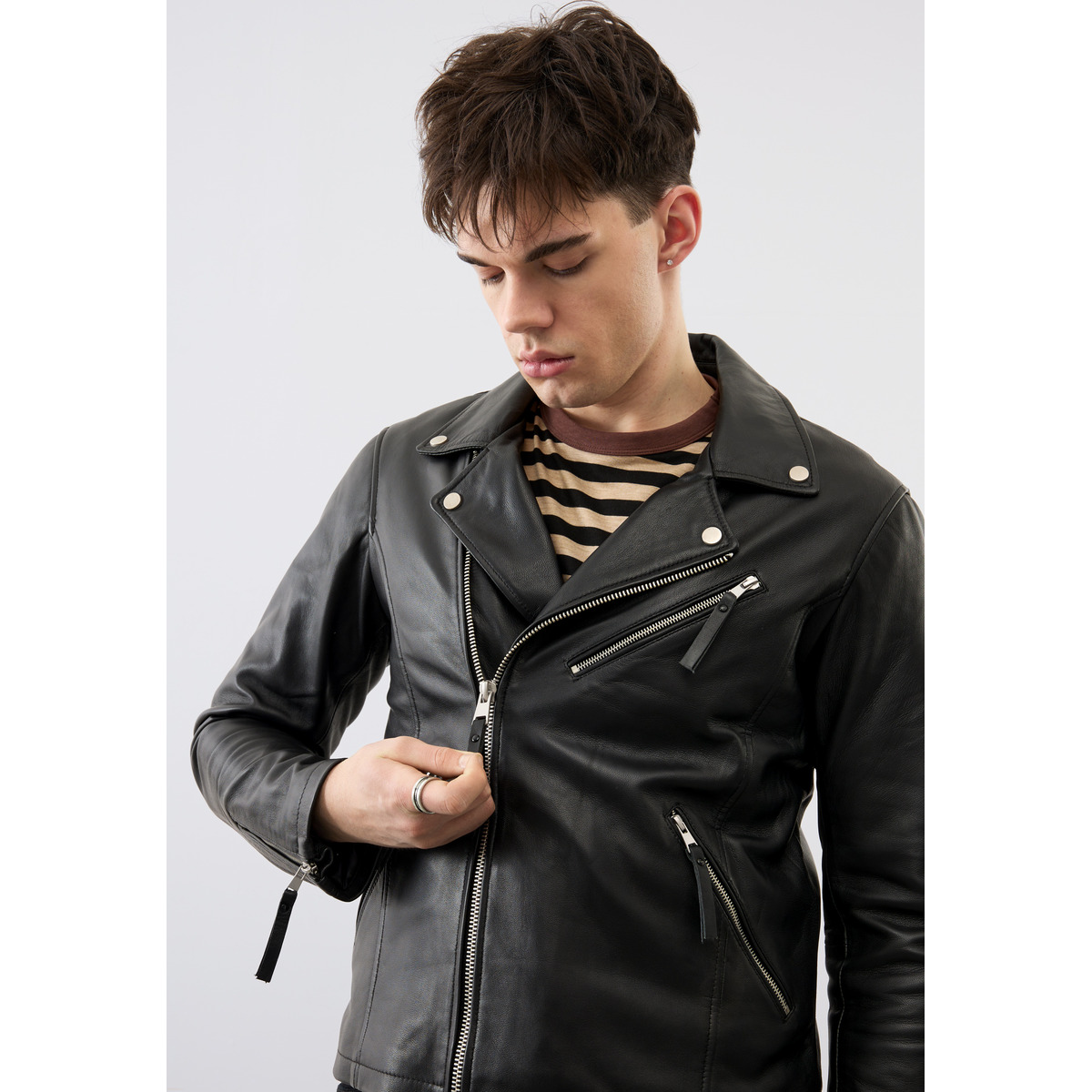 Bolongaro Trevor Arlo Biker Lederjacke schwarz