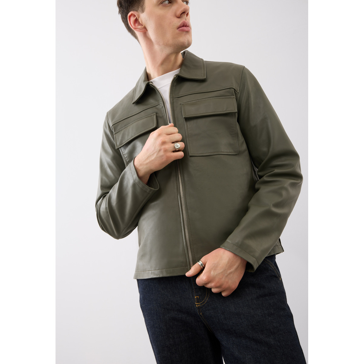 Bolongaro Trevor Turner Shacket Lederjacke dunkelgruen