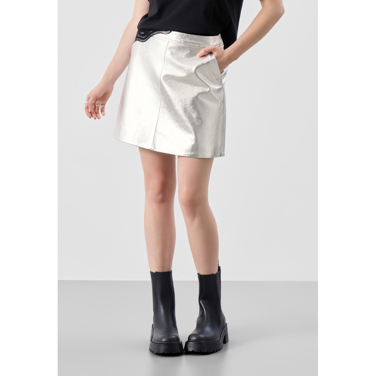 Bolongaro Trevor Heather Mini Skirt Lederrock silber