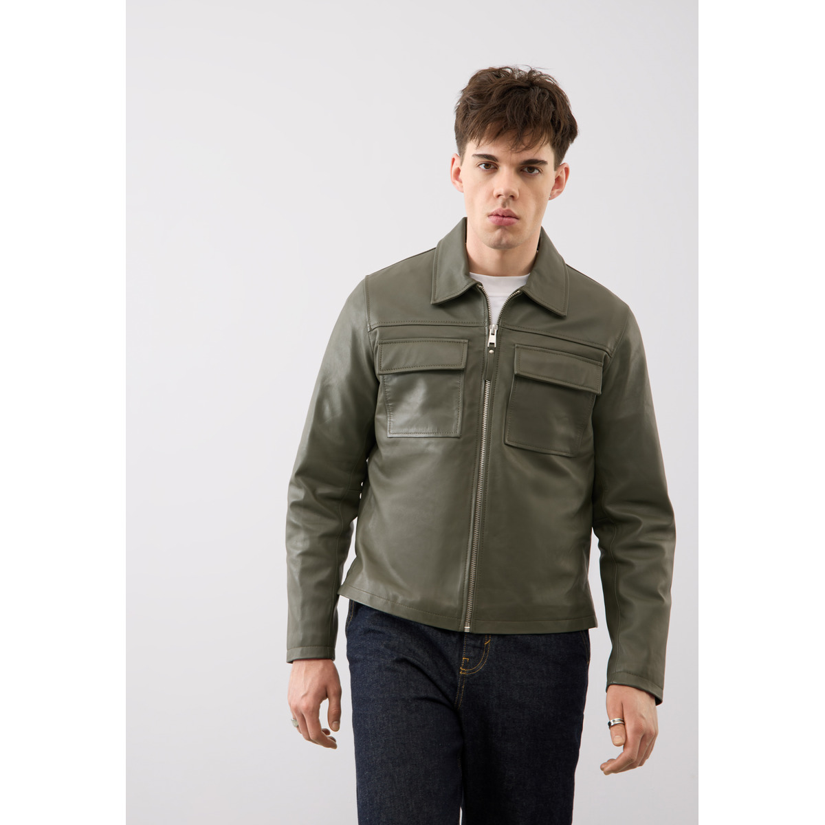 Bolongaro Trevor Turner Shacket Lederjacke dunkelgruen